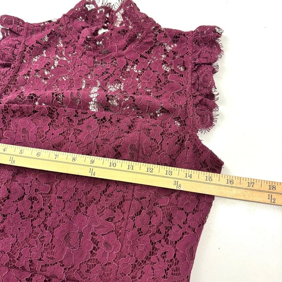 Storia High Neck Lace Ruffled Mini Dress Sleeveless Burgundy Red Sz M Boho Chic - Picture 13 of 16